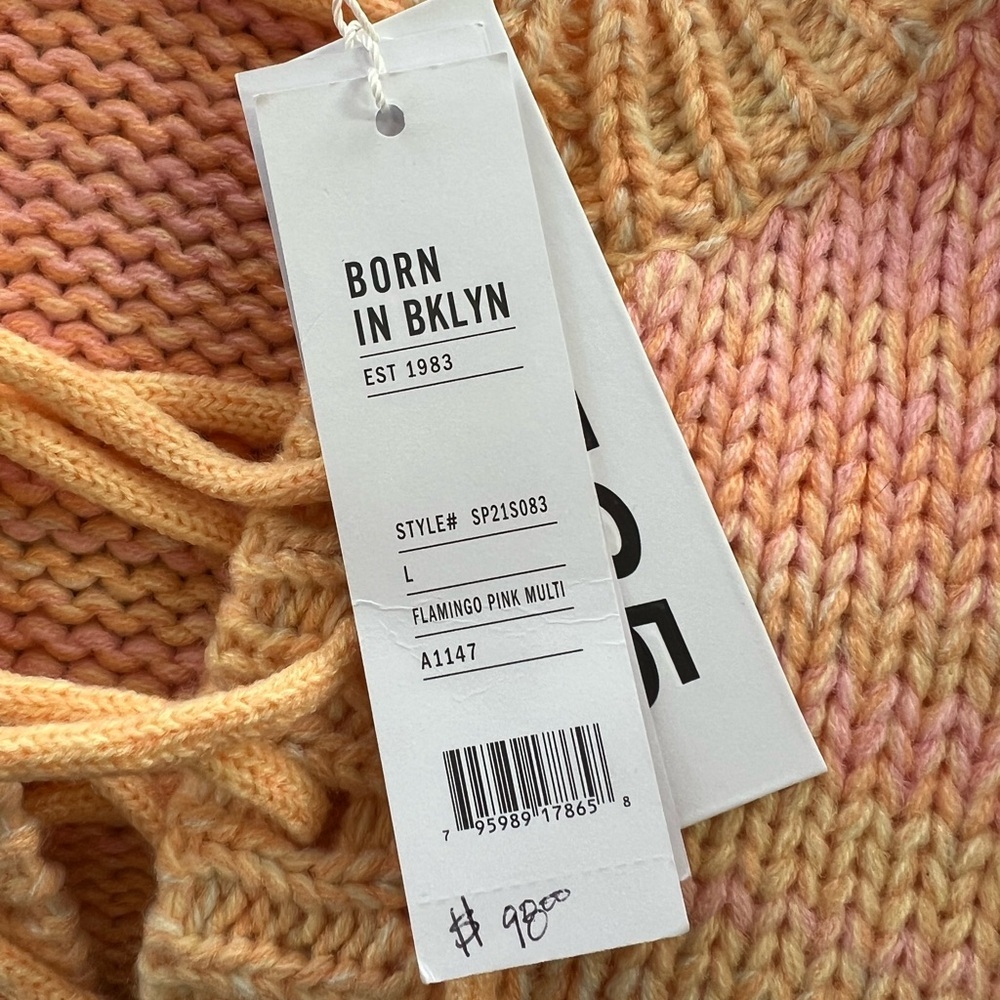 525 America Born in Brooklyn NWT Lace-Up V-Neck Rainbow Marled Knit Sweater, L - Picture 12 of 13